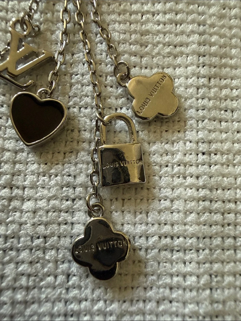 Louis Vuitton Monogram Sweet Black Enamel Silver Charm Dangle Drop Earrings